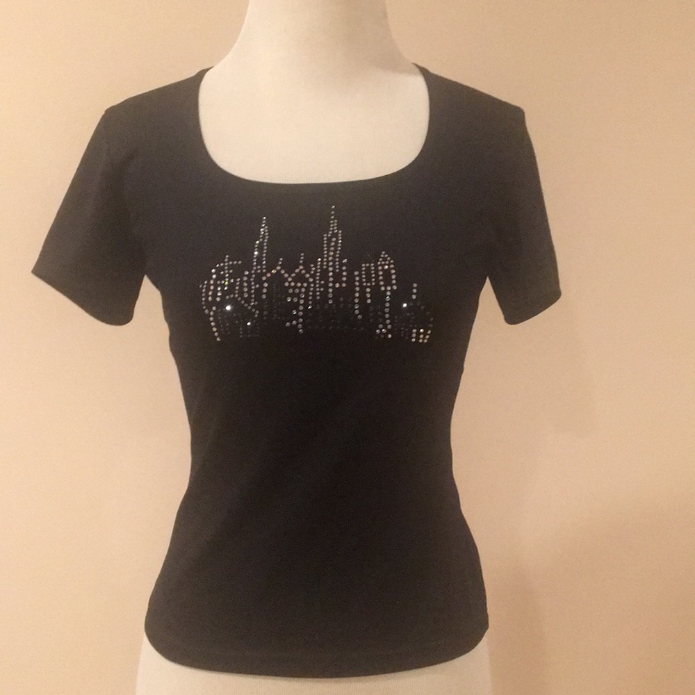 Black top with sequin skyline